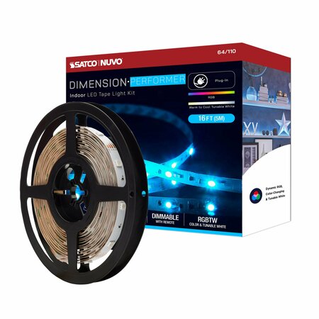 NUVO Dimension Performer Tape Light Strip - 16 ft. RGB + Tunable White - Plug Connection - IR Remote 64/110